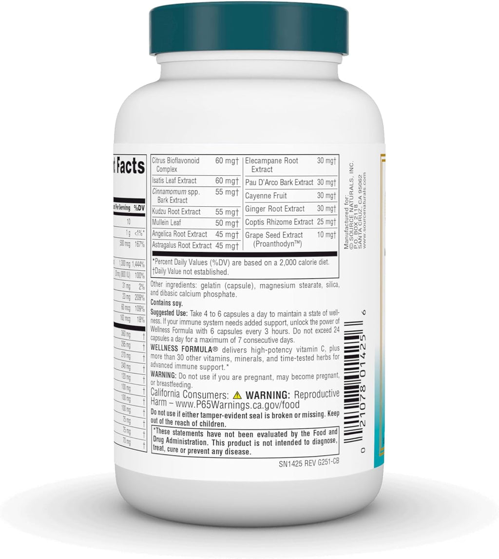 Source Naturals Wellness Formula Bio-Aligned Vitamins & Herbal Defense for Advanced Immune Support* - Dietary Supplement & Immunity Booster - 120 Capsules