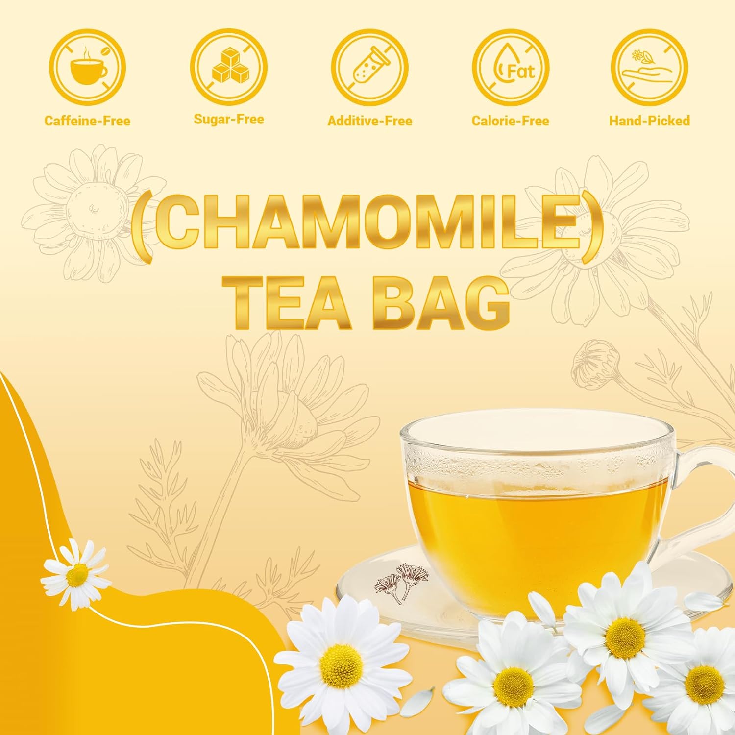 Chamomile Tea Bags 100 Count, Chamomile Flower Herbal Tea with Sugar-Free, Caffeine-Free