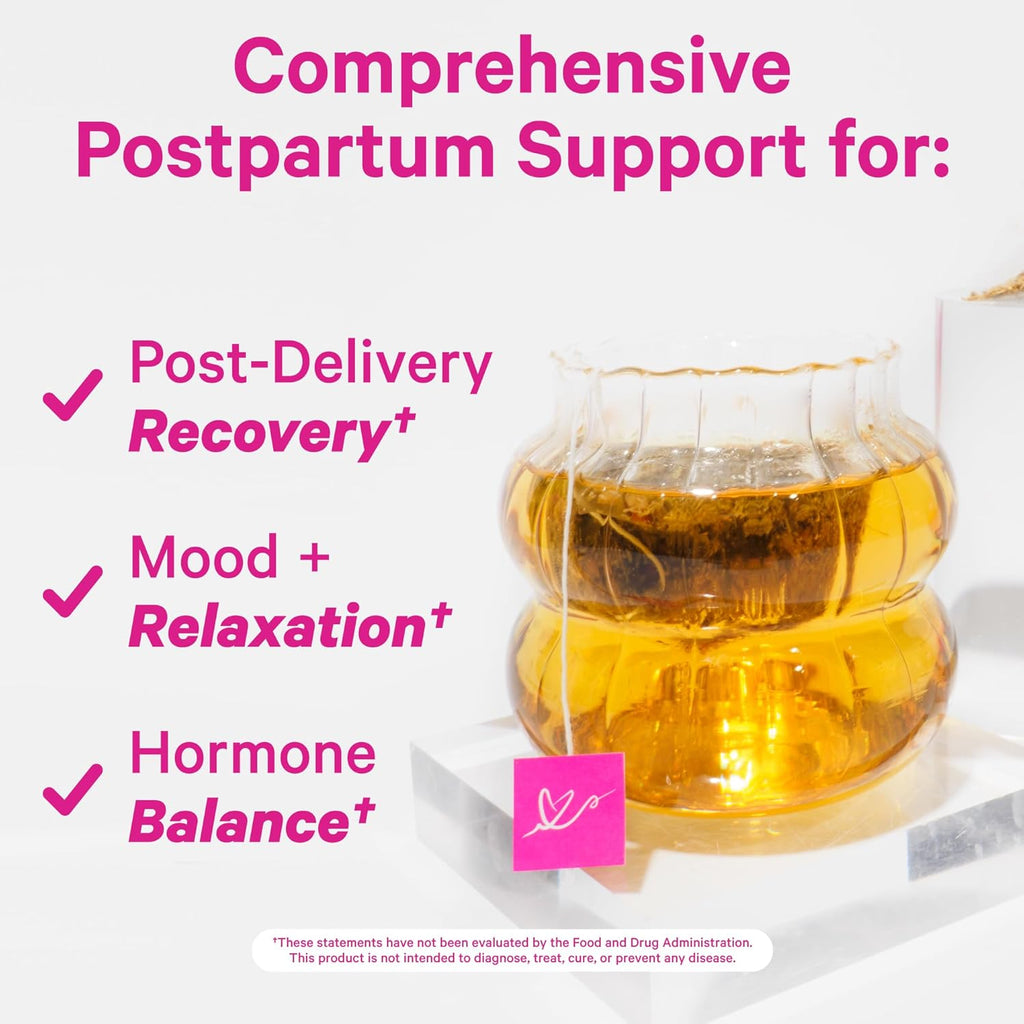 Pink Stork Postpartum Recovery Herbal Tea, Organic Red Raspberry Leaf with Chamomile, Hormone Balance for Women After Labor & Delivery, Strawberry, Postpartum Essentials, Caffeine-Free, 15 Sachets