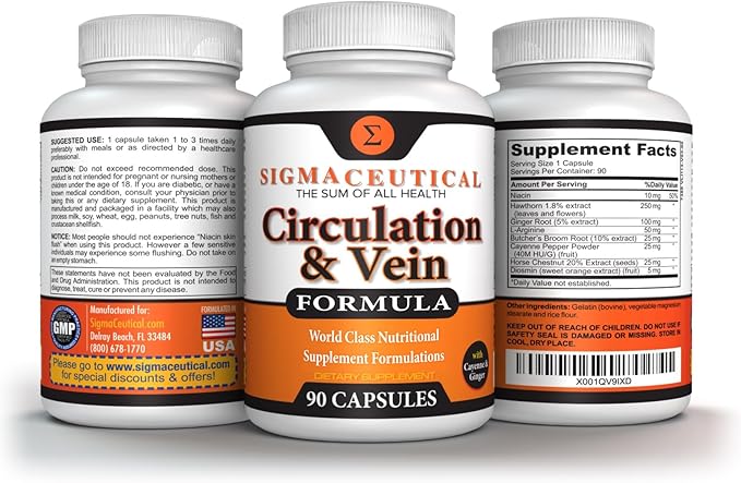 Varicose Veins Treatment for Legs - Circulation Supplement - Diosmin Leg Vein Support - Circulation Vein Support - Healthy Leg Vein Supplement - 90 Capsules