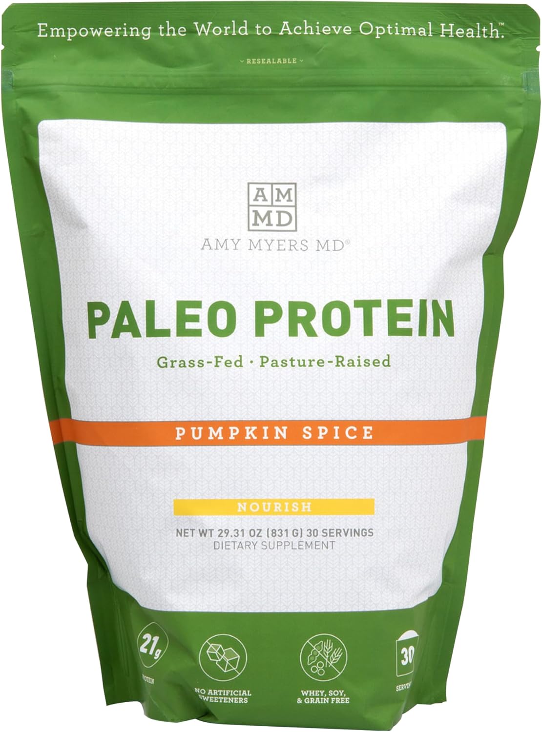 Amy Myers MD Paleo Protein Powder - Pumpkin Spice, 30 Servings - Collagen-Based Gut Function Support - Gluten-Free & Non-Dairy Protein Supplement