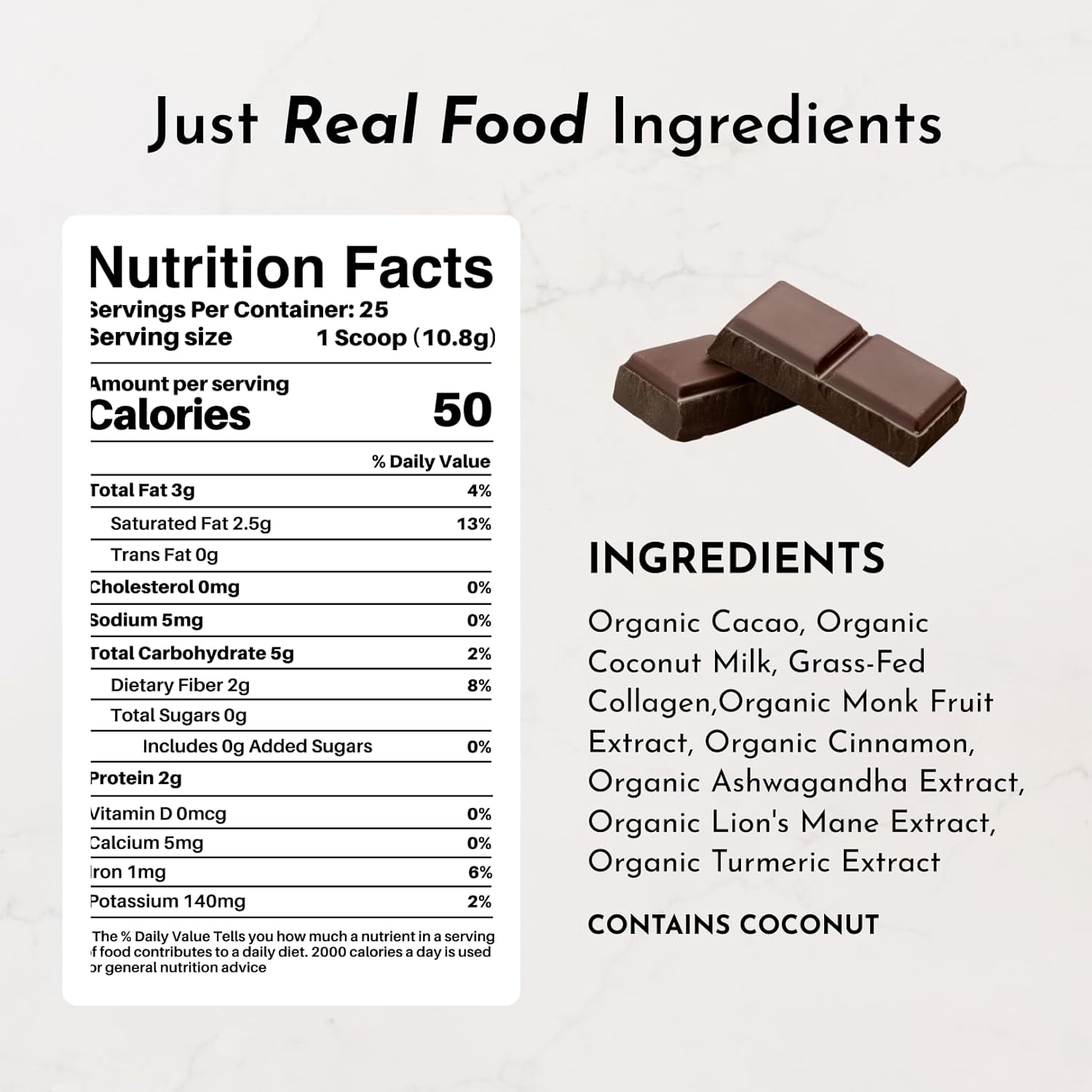 Superfood Hot Chocolate | 25 Servings | With Grass-fed Collagen, Organic Cacao, Cinnamon, Ashwagandha, Turmeric & Lion’s Mane | No Sugar Added | Supports Gut Health, Immunity & Cognitive Function*