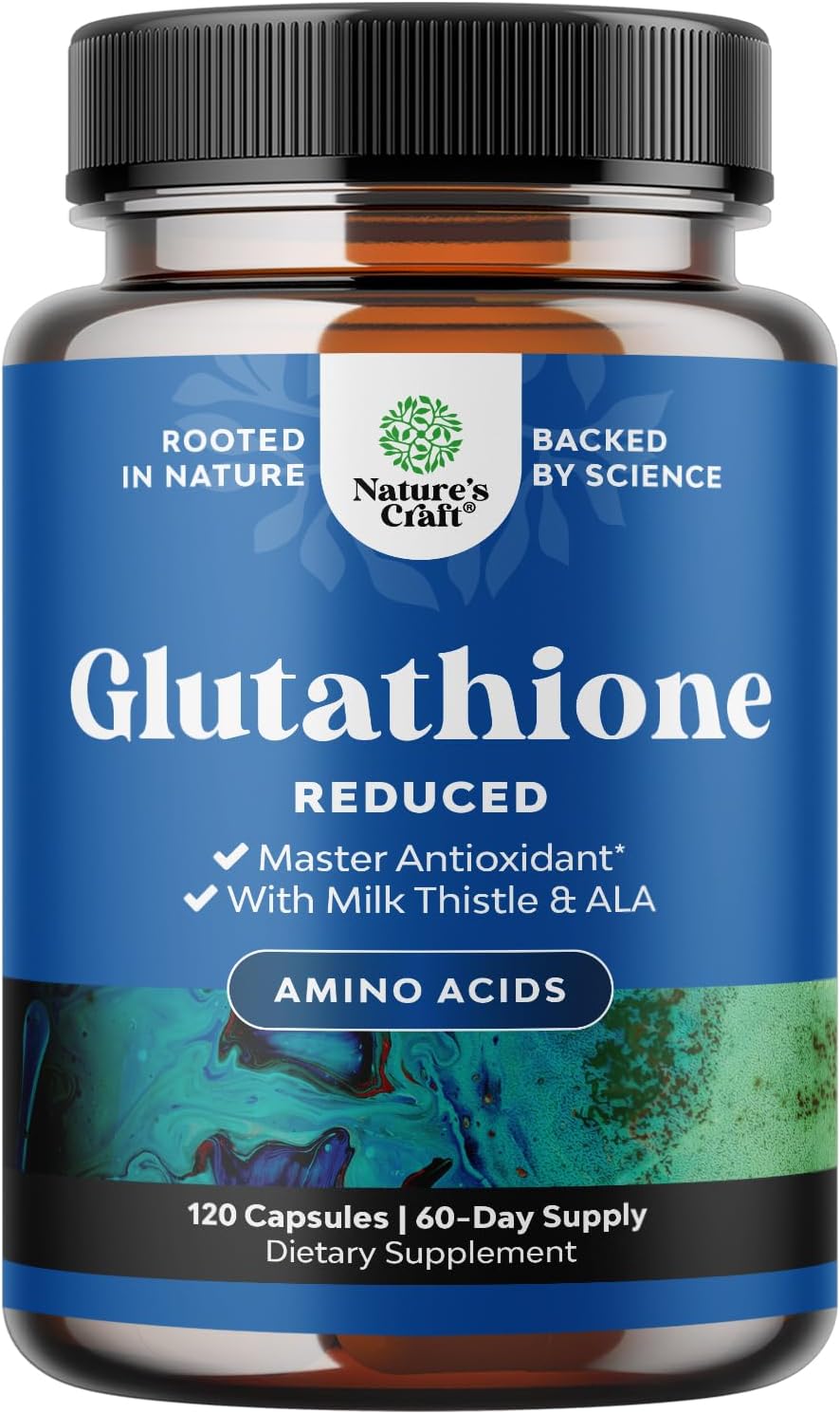 Reduced Glutathione Supplement with Milk Thistle - 1000mg per Serving Pure L Glutathione with Alpha Lipoic Acid & Milk Thistle Silymarin for Skin Radiance, Liver Support & Immune Support - 120 Count