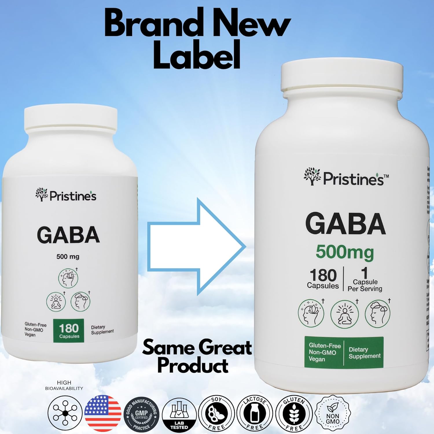 PRISTINE'S GABA 500mg Sleep Quality Support Supplement - 180 Day Supply - Calm Mind & Relaxation Sleep Support Capsules