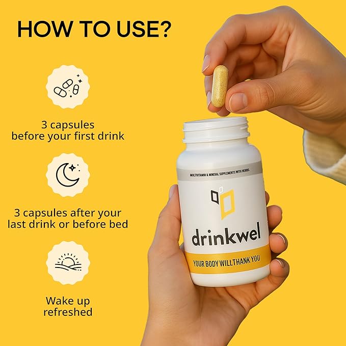 drinkwel Premium Multivitamin Supplement - Pack of 3 x 90 Capsules - Morning Recovery, Liver Support & Immune Support- Milk Thistle, Vitamin C, Zinc, Magnesium