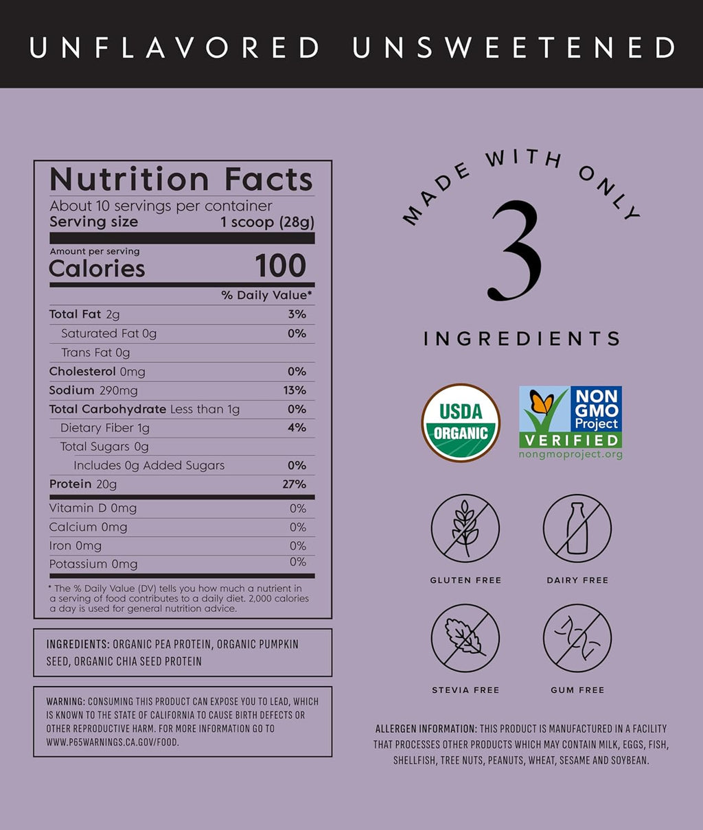Truvani Vegan Pea Protein Powder | Unflavored | 20g Organic Plant Based Protein | 10 Servings | Keto | Gluten & Dairy Free | Low Carb | No Added Sugar