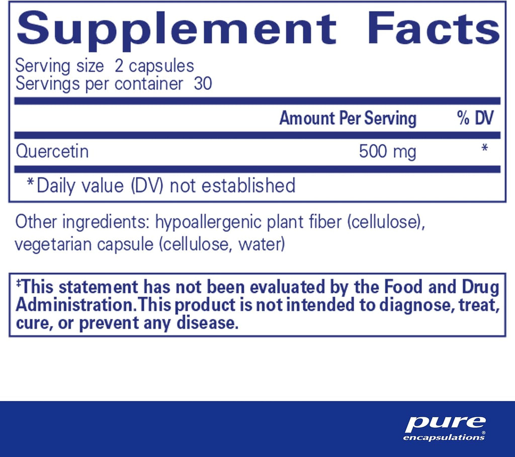 Pure Encapsulations Quercetin - 500 mg - Immune Support, Cellular Health & Heart Health - Antioxidant Supplement - Gluten Free & Non-GMO - 60 Capsules