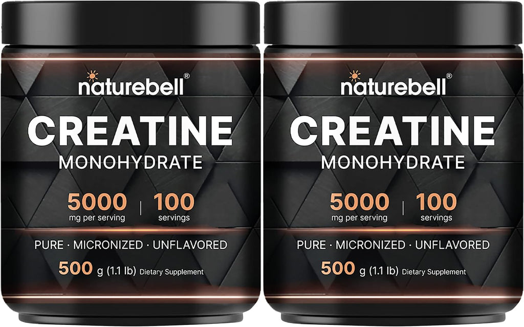 NatureBell 2 Pack Creatine Monohydrate Powder 500g, 5,000mg Per Serving | Micronized, Pure & Unflavored | Pre-Workout Muscle Support | Keto, Vegan, Filler-Free | 200 Servings (2.2 lb)