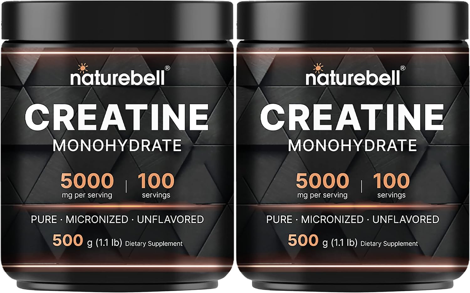 NatureBell 2 Pack Creatine Monohydrate Powder 500g, 5,000mg Per Serving | Micronized, Pure & Unflavored | Pre-Workout Muscle Support | Keto, Vegan, Filler-Free | 200 Servings (2.2 lb)