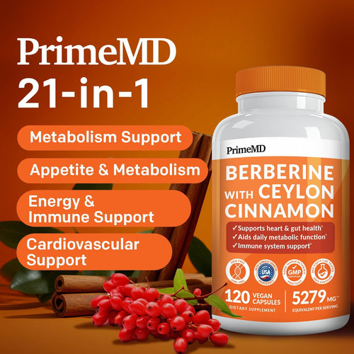21-in-1 Berberine Supplement with Ceylon Cinnamon with Chromium, Bitter Melon and Green Tea Extract and Black Pepper Extract 5X for Energy & Metabolism Support with 5279 mg (120 ct, Pack of 2)