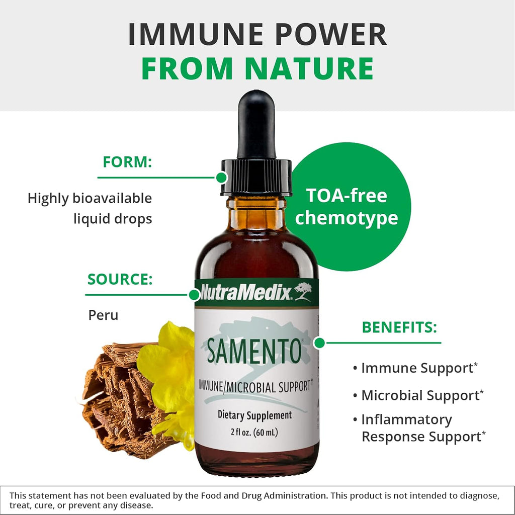 NutraMedix Samento Cat's Claw Liquid Vitamins - Daily Brain Supplement & Immunity Drops for Antioxidant, Microbial & Immune System Support - Bioavailable, Peruvian Cat's Claw Extract (2oz / 60ml)