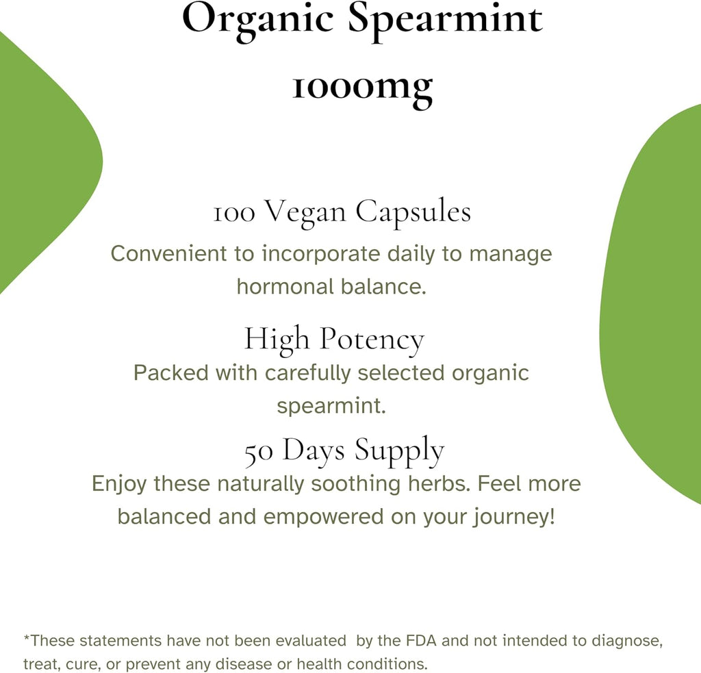 Organic Spearmint Capsules – 1000mg Vegan Herbal Supplement – Daily Wellness and Balance – Alternative to Spearmint Tea – 50-Day Supply