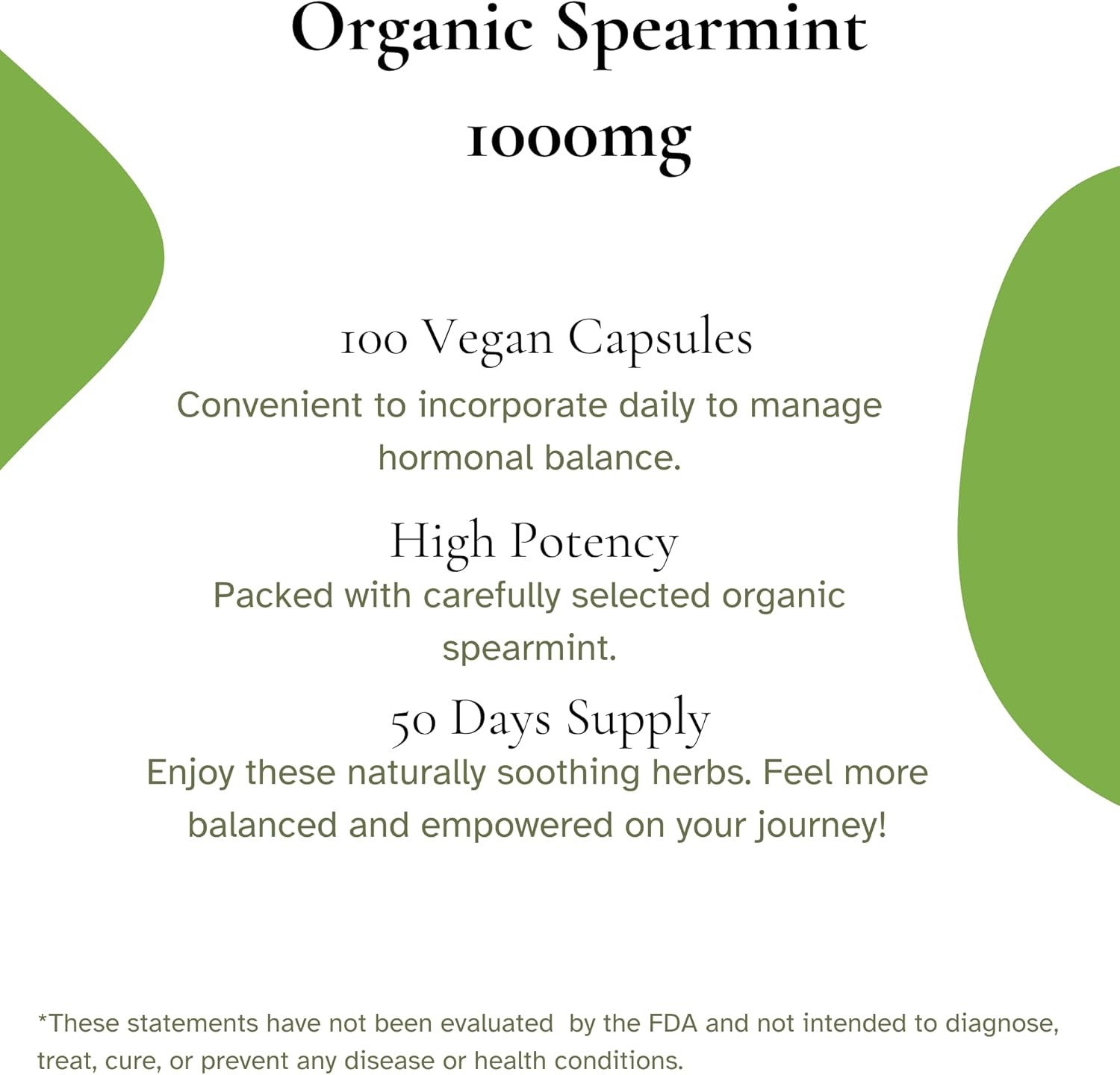 Organic Spearmint Capsules – 1000mg Vegan Herbal Supplement – Daily Wellness and Balance – Alternative to Spearmint Tea – 50-Day Supply