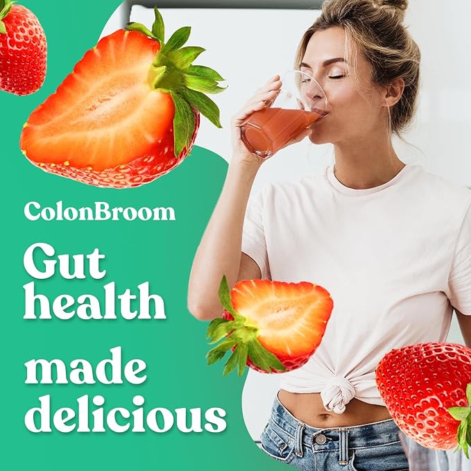 ColonBroom Psyllium Husk Powder (Strawberry) - Colon Cleanse for Bloating Relief & Gut Health - Colon Broom Fiber Powder Drink - Vegan, Gluten Free, Non-GMO Fiber Powder Supplement, 50 Servings