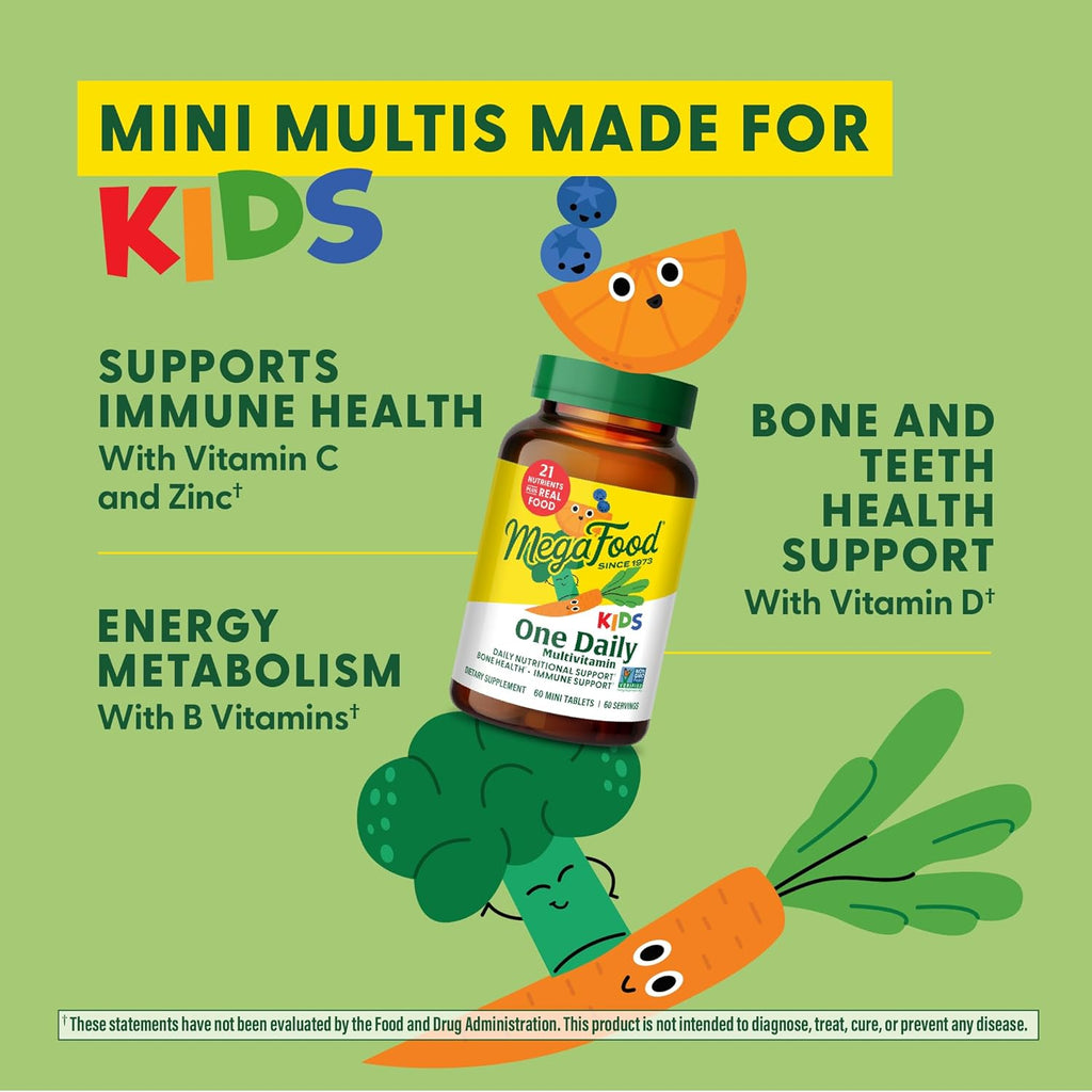 MegaFood Kids One Daily Multivitamin - Convenient Mini Multivitamin for Kids - with Zinc, Vitamins C, B & D - Vegetarian, Gluten Free, Non GMO - 30 Tablets, 30 Servings