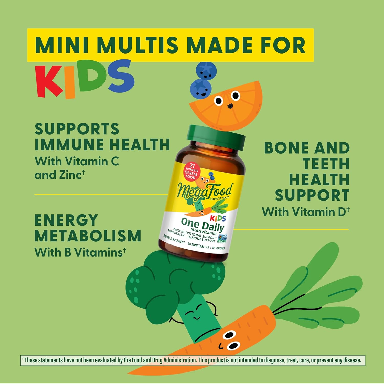 MegaFood Kids One Daily Multivitamin - Convenient Mini Multivitamin for Kids - with Zinc, Vitamins C, B & D - Vegetarian, Gluten Free, Non GMO - 30 Tablets, 30 Servings