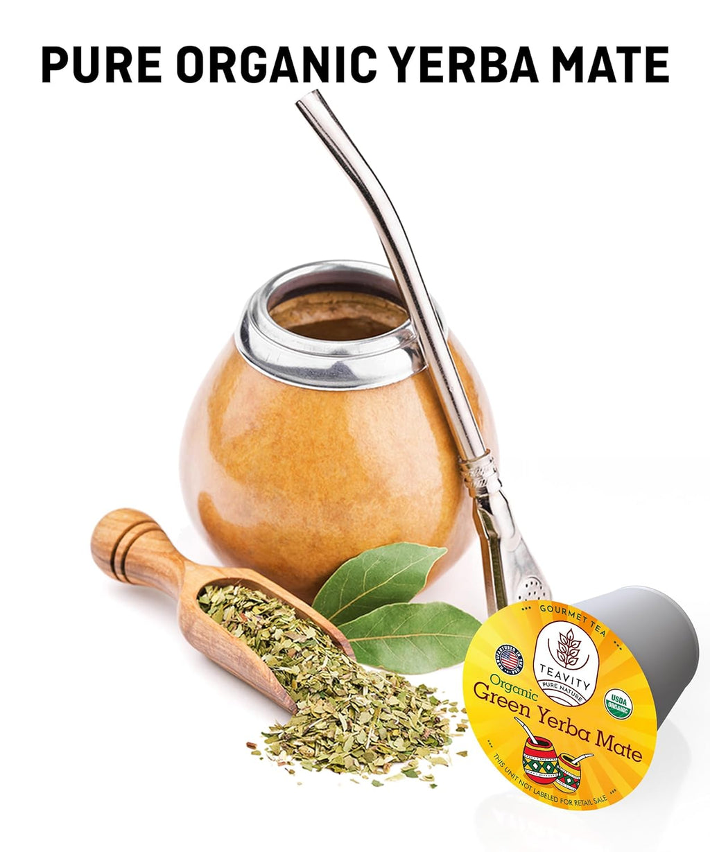 Organic Yerba Mate Tea Pods for Keurig - Green, Unsmoked Yerba Mate by Teavity (36 Tea Pods)