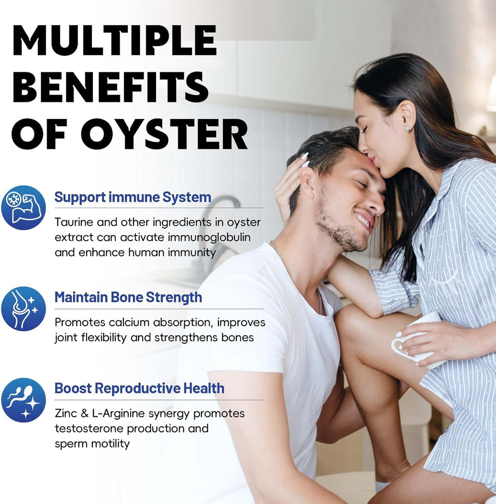 Premium Oyster Supplement - Contains Oyster Powder 100% Natural Oyster Extract, Rich in zinc and Minerals, 500mg, boosts Immunity and Energy, Oyster Supplement for Men and Women, 60 Tablets (OH-ML)