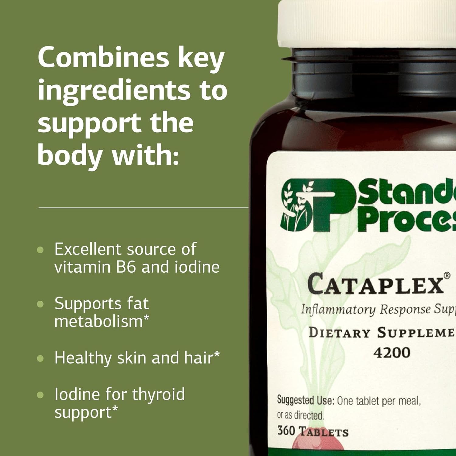 Standard Process Cataplex F - Whole Food Supplement, Thyroid Support, Metabolism, Skin Health, and Hair Health with Vitamin B6, Iodine, Flaxseed Oil - 360 Tablets