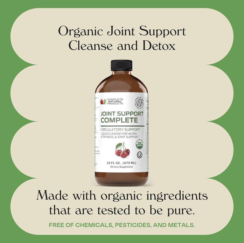 Complete Natural Products Joint Support Complete – 16 Fl Oz Organic Liquid Joint Supplement with Glucosamine Chondroitin MSM – Natural Uric Acid Cleanse & Herbal Joint Health Support for Mobility