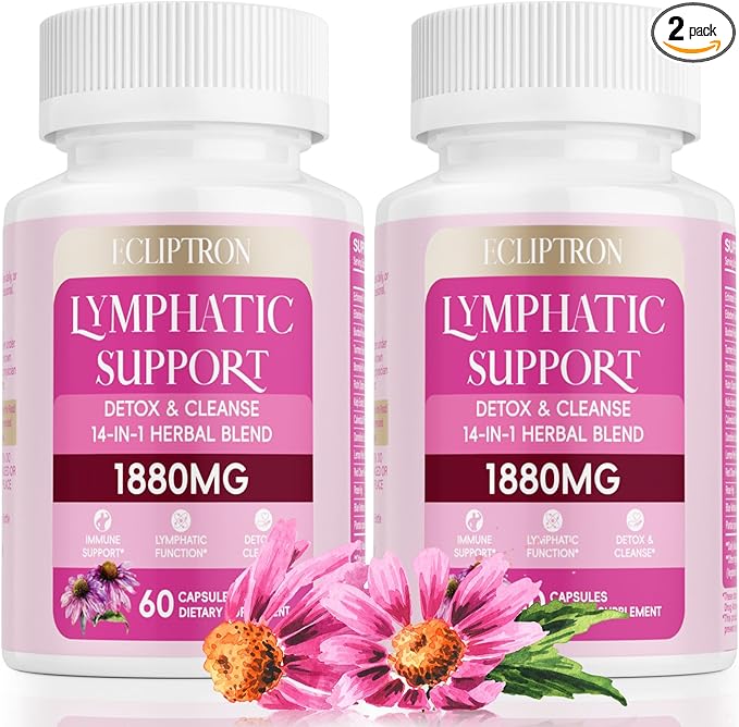 Lymphatic Drainage Supplement 1880 mg, Lymphatic System Support Supplement with Echinacea, Dandelion, Turmeric, Burdock, Elderberry, and Calendula, Lymph Detox Cleanse & Immune Support, 120 Capsules