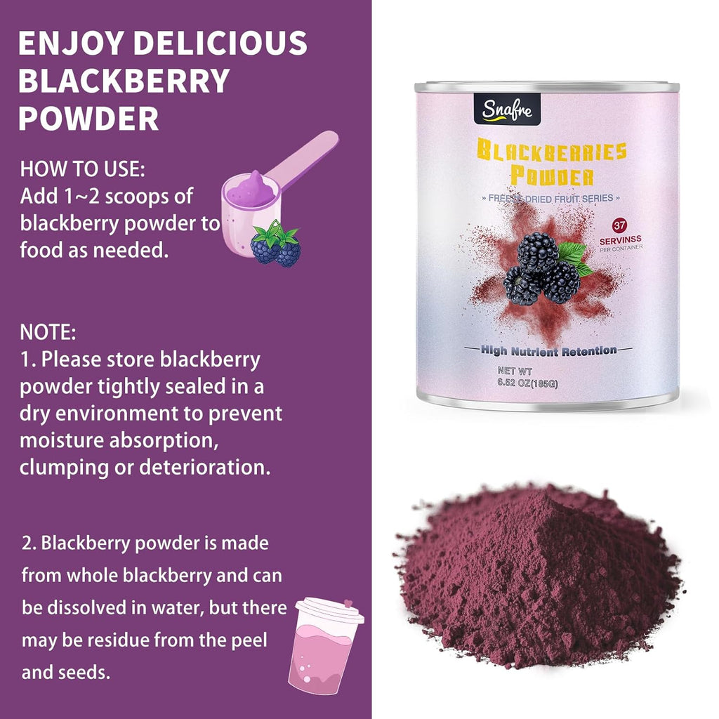 Blackberry Powder Black Raspberry Powder, Frozen Blackberries Powde-r, Blackberry Powde-r, 6.52OZ/185G No Sugar or Added, For Baking, Dressing, Smoothies, Beverages, Cereals, Yogurt