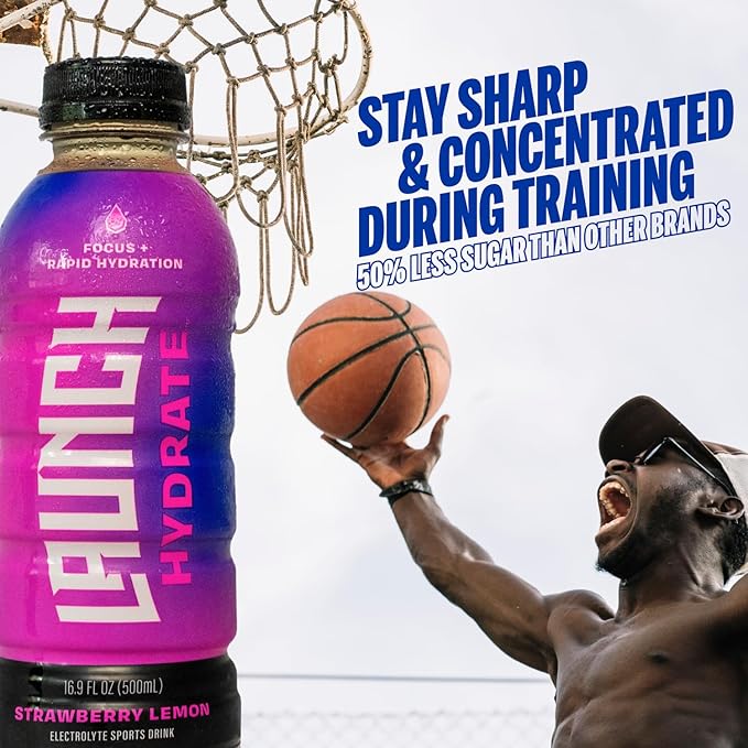 Sports Drink: Strawberry Lemon Flavor - 16.9 Oz (12 Pack), Energy Drink + Hydration, Real Cane Sugar, Electrolytes, Cognizin for Focus, Vitamin B12 Energy Boost, L-Glutamine Hydration Formula, No Artificial Sweeteners, Colors, or High Fructose Corn Syr...