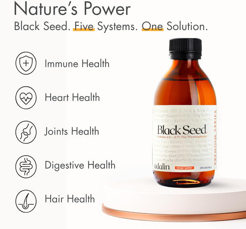 adalin Black Seed Oil Liquid 25.2 fl oz | Nigella Sativa Seed Oil | High Thymoquinone | Cold Pressed | Glass Bottle | Blackseed | Vegan | Gluten Free