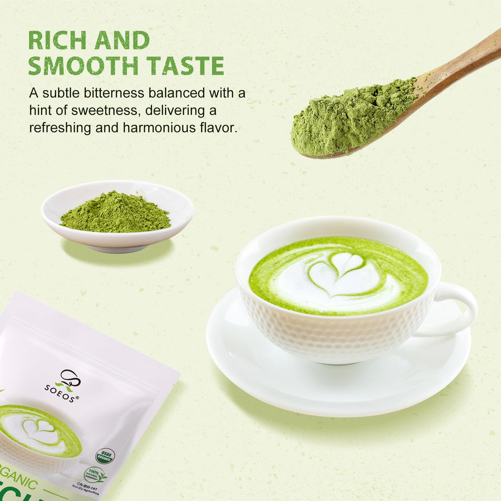 Soeos Organic Matcha Powder, Matcha Green Tea Powder, 2 oz (2 Pack), Total 4 oz, Antioxidant-Rich Japanese Matcha for Lattes, Smoothies and Baking, Recyclable Bags