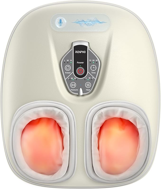 RENPHO Foot Massager Machine with Heat [2026 Upgraded], Shiatsu Foot Massager for Plantar Fasciitis, Valentines Day Gifts for Her Him, Cordless Control, Exclusive Voice Control, Beige