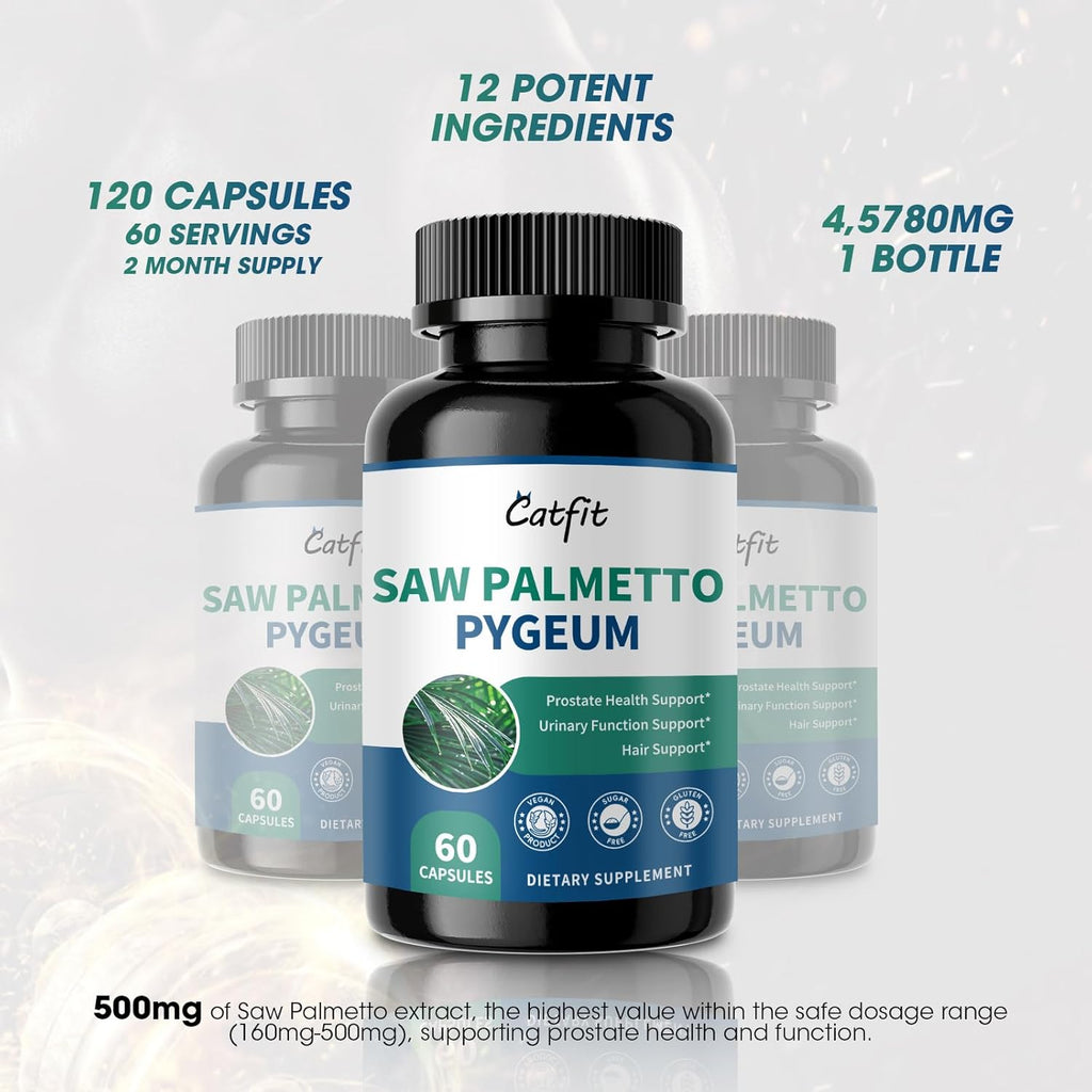 Saw Palmetto for Men 500mg - Prostate Health Supplements for Men DHT Blocker with Pumpkin Seed Oill, Pygeum - Urinary Health and Hair Support, 60 Count