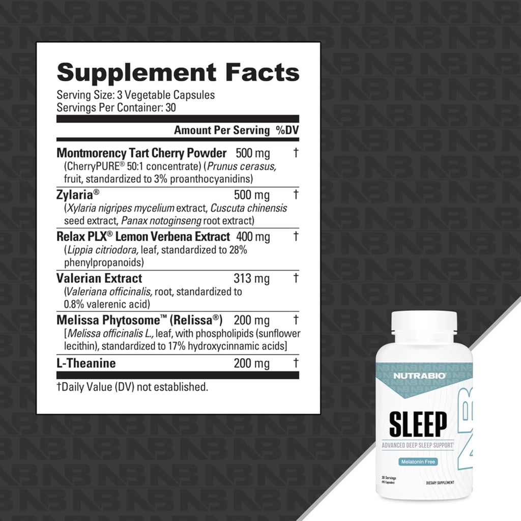 NutraBio Sleep - Advanced Deep Sleep Supplement - Restorative Natural Sleep Aid, Reduces Restlessness - Melatonin Free Sleep Aid - 30 Servings- 90 Capsules