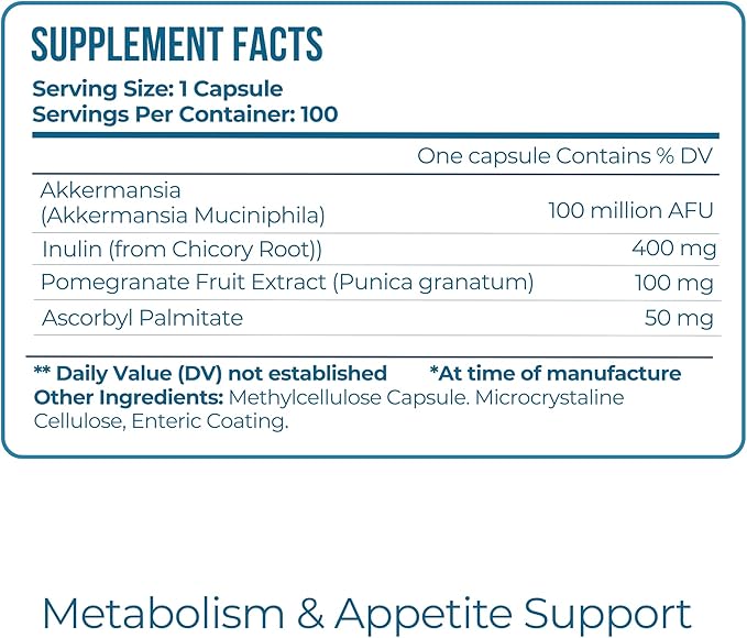 Vitamo Akkermansia Muciniphila Probiotic Supplement - 100 Million AFU, GLP-1 Activator for Weight Loss Support - Metabolic & Digestive Health for Men & Women – Made in USA – 100 Capsules