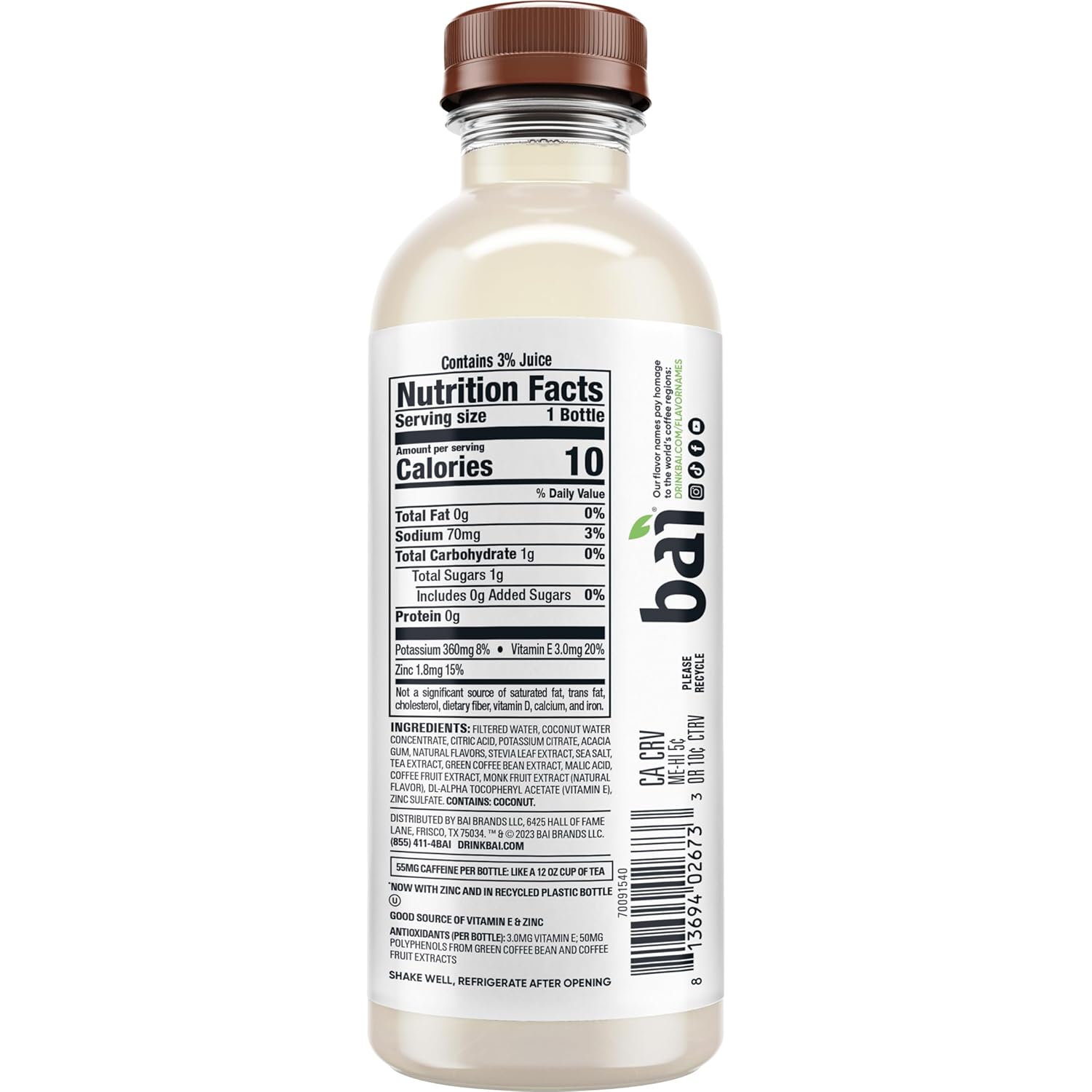 Bai Antioxidant Infused Water Beverage, Puna Coconut Pineapple, with Vitamin C and No Artificial Sweeteners, 18 Fluid Ounce Bottle, 6 Pack