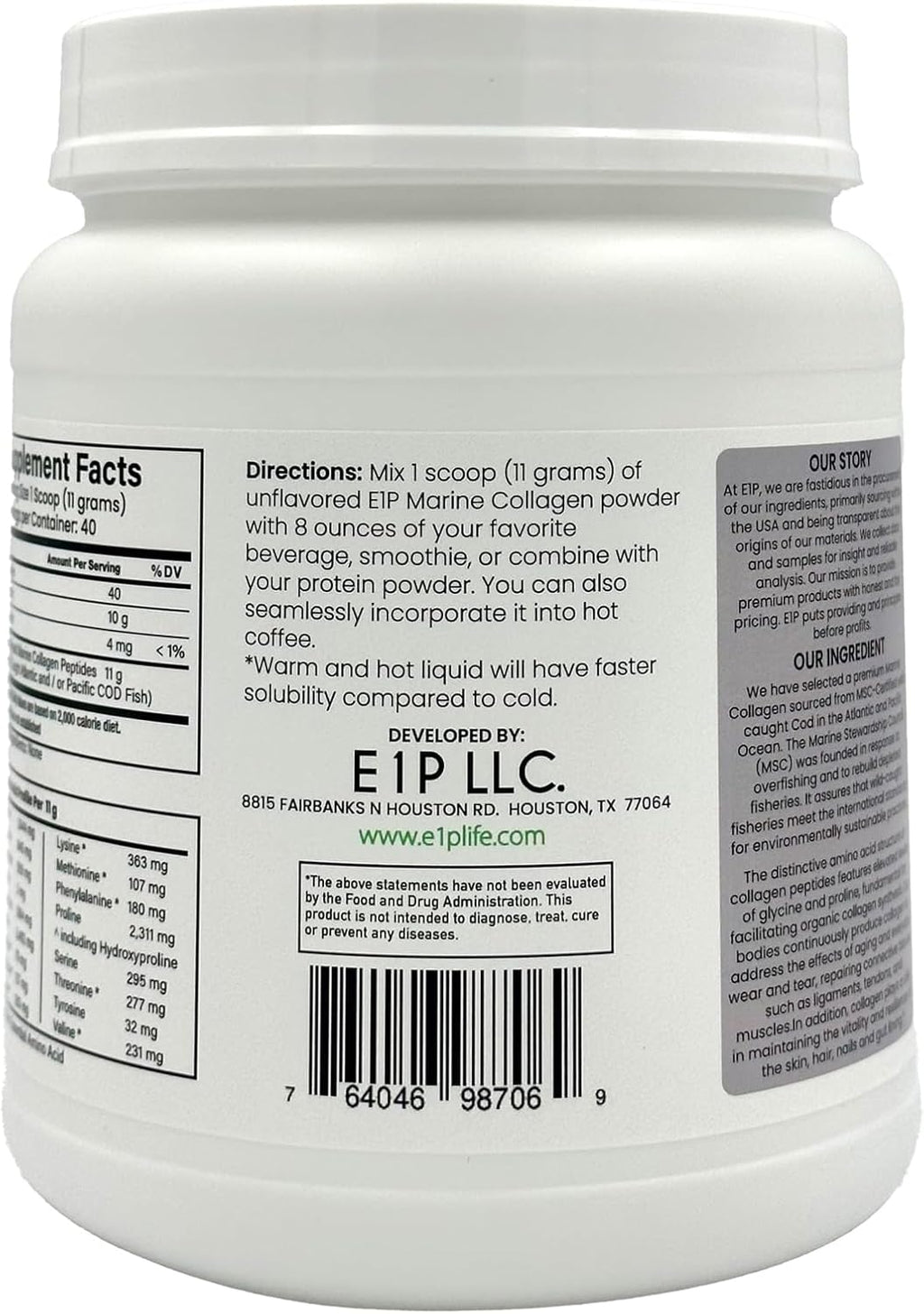 Wild Caught Marine Collagen Peptides Powder 440grams (40 Servings) Unflavored, MSC-Certified, Non-GMO, Third-Party Lab Tested