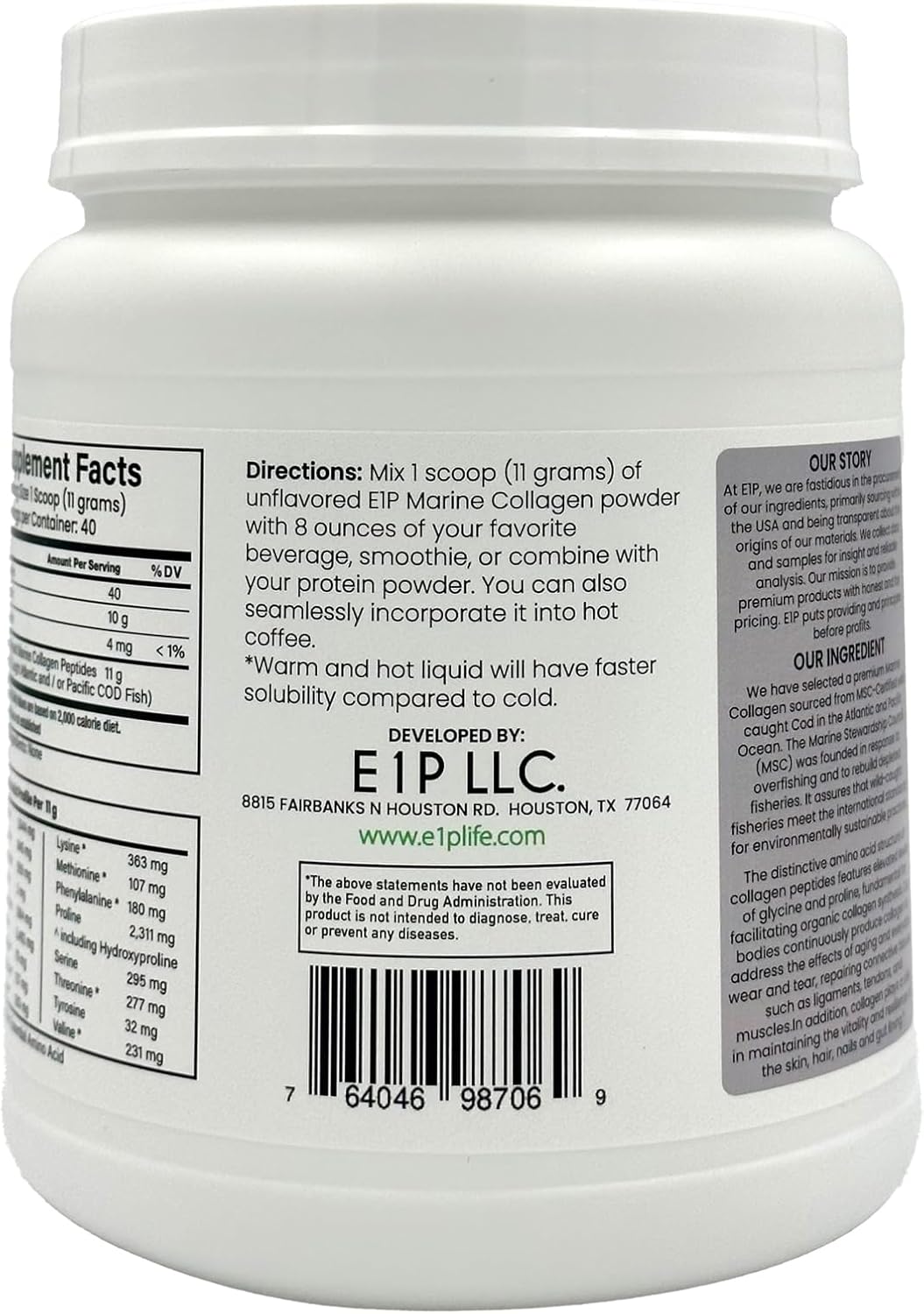 Wild Caught Marine Collagen Peptides Powder 440grams (40 Servings) Unflavored, MSC-Certified, Non-GMO, Third-Party Lab Tested