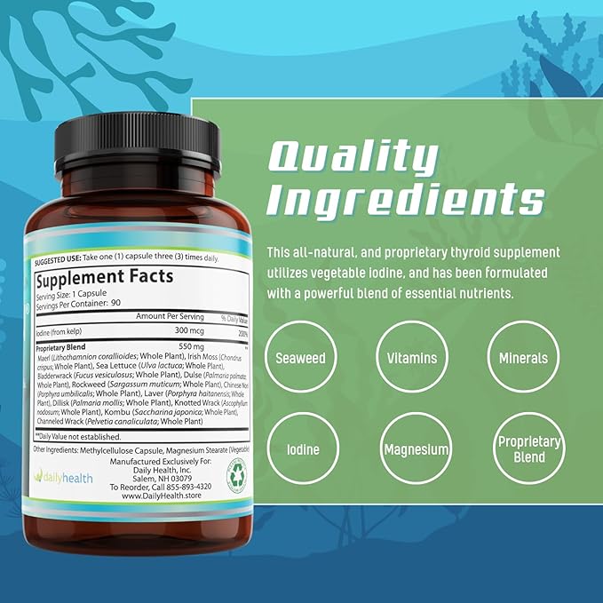 Seatrition Immune Thyroid Support Pure 12 Whole Seaweed Plants Vegan Friendly (2 Month Supply) Natural Multi Vitamin Sea Minerals Wholefood Nutrition Supplement 90 Veg Capsules per Bottle (2 Pack)