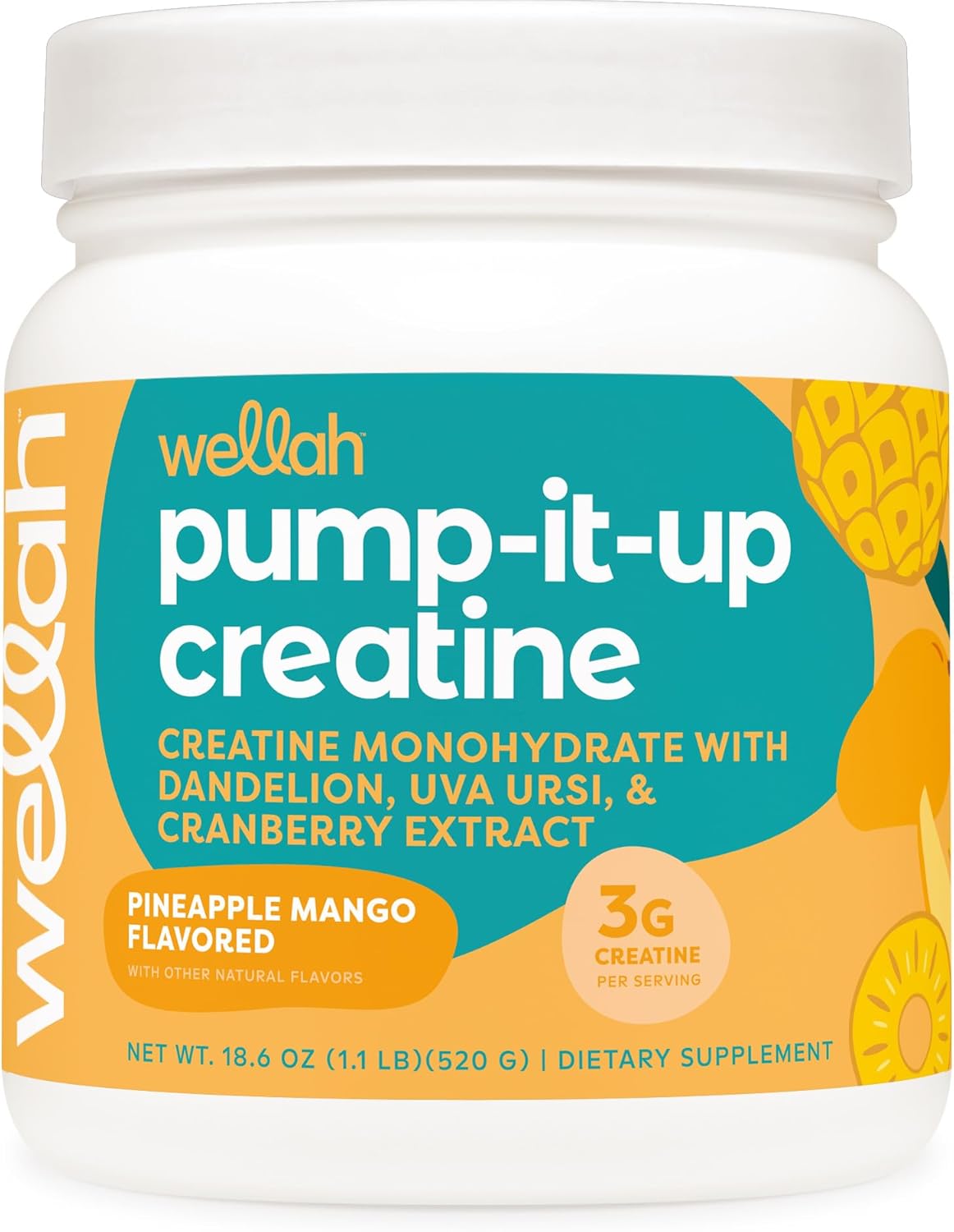 Wellah Creatine for Women - Creatine Monohydrate with Dandelion & Cranberry Extract (100 Servings, Pineapple Mango)