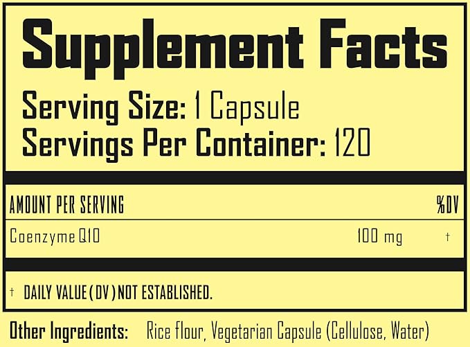 CoQ10 100 mg - Coenzyme Q10 Dietary Supplement - 120 Capsules, One Per Day - Vegetarian Capsules for Daily Heart & Energy Support