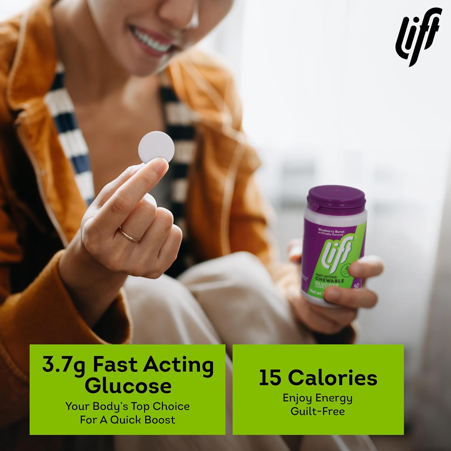 Lift Glucose Fast-Acting Glucose Chewable Energy Tablets, Blueberry, 50 ct Jar (Pack of 1)