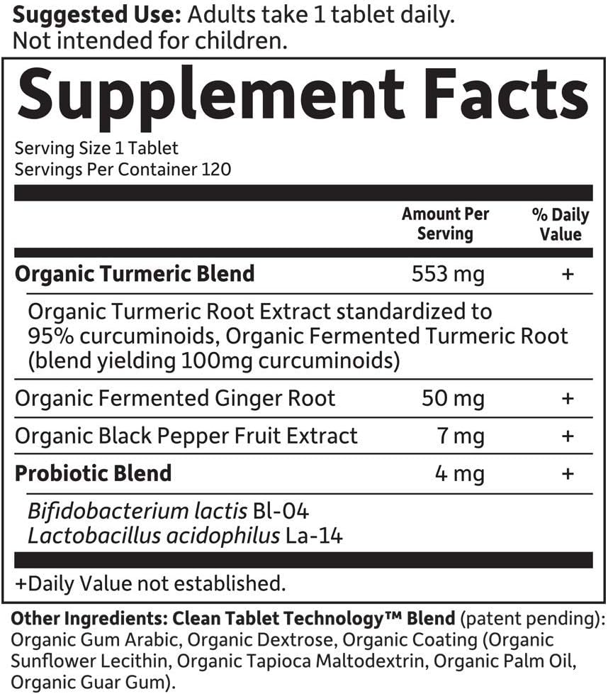 Garden of Life Organics Extra Strength Turmeric Inflammatory Response 120 Tablets-100Mg Curcumin (95% Curcuminoids) Black Pepper, Probiotics, Organic Non-GMO Vegan Gluten Free Herbal Supplement