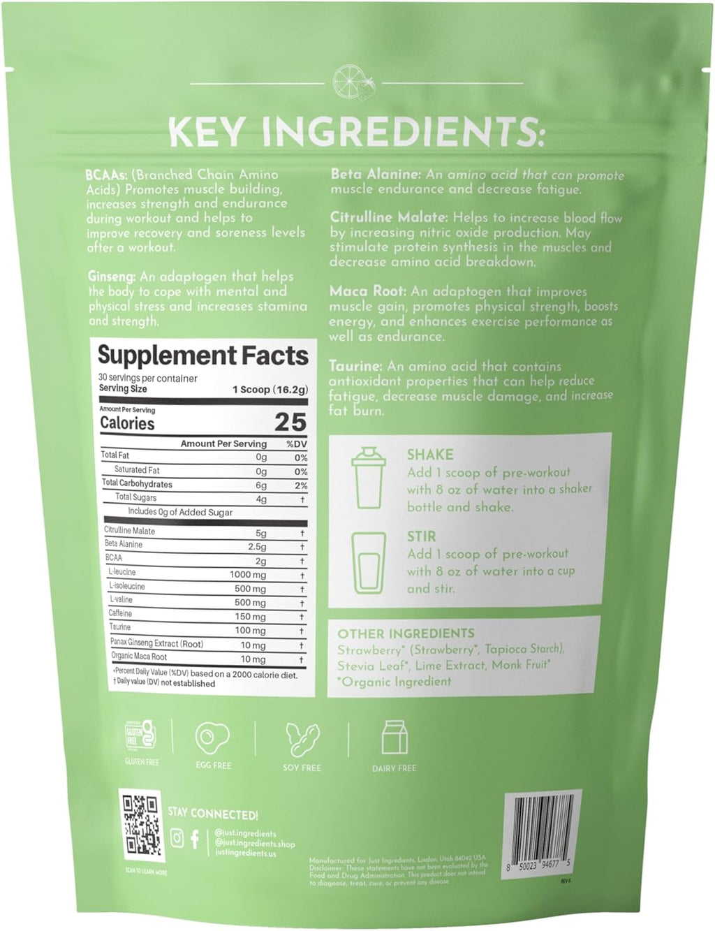 Pre-Workout Strawberry Limeade | 30 Servings | 150 mg Caffeine Per Serving | Made with Real Ingredients | Gluten-Free | No Artificial Sweeteners, Dyes, or Preservatives | Supports Energy & Recovery