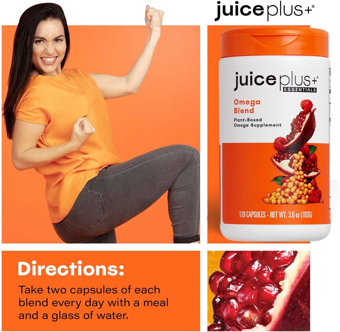 Juice Plus+ Omega Blend - Vegan, Fish-Less, No Aftertaste - Omega 3, 5, 6, 7 & 9 Fatty Acids from Algae & Seeds - DHA, ALA & EPA for Brain & Vision - 1 Bottle (60 Servings)