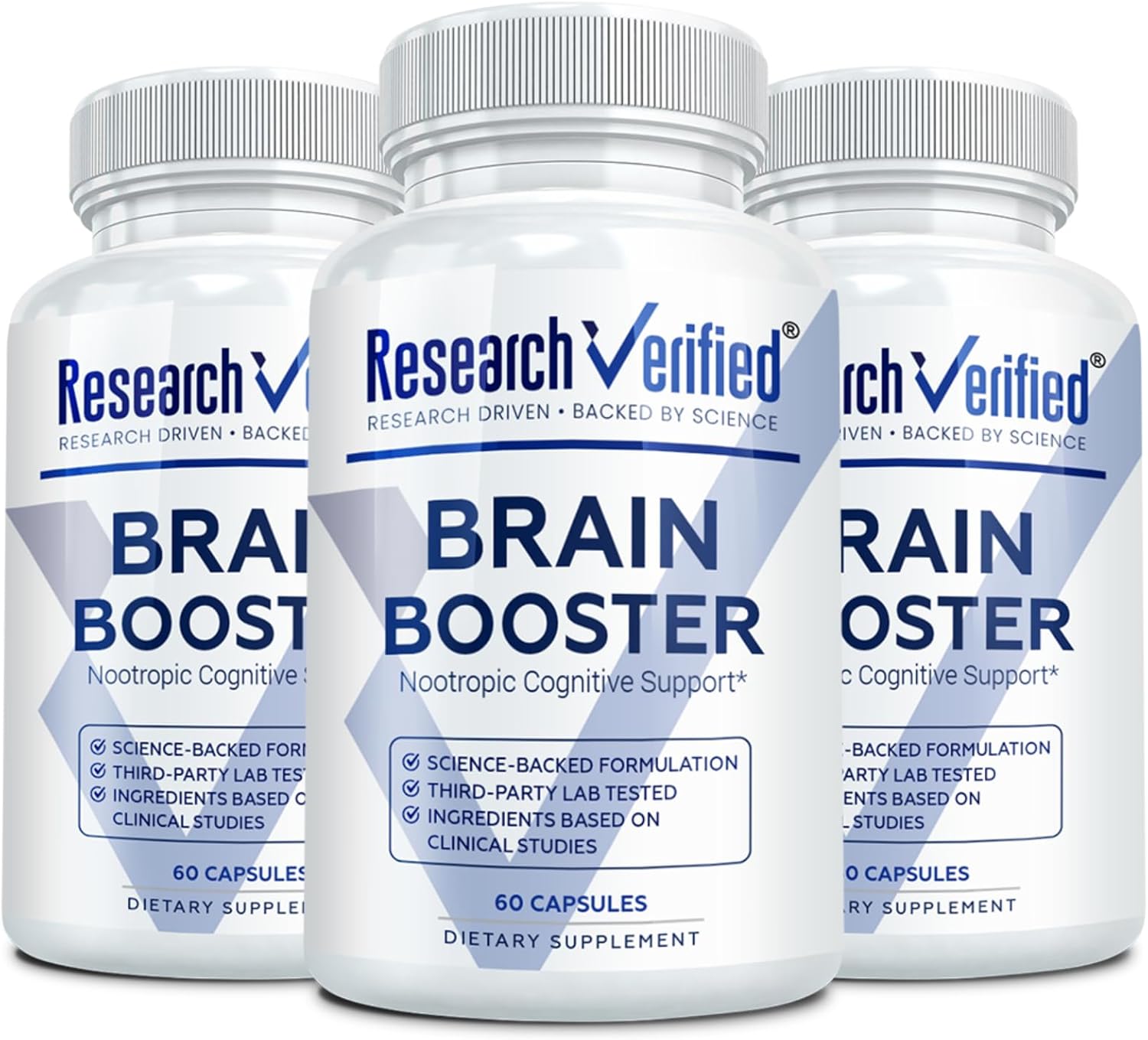 Brain Booster - Nootropic Supplement to Enhance Cognitive Function - 180 Vegan Friendly Capsules - 3 Bottles