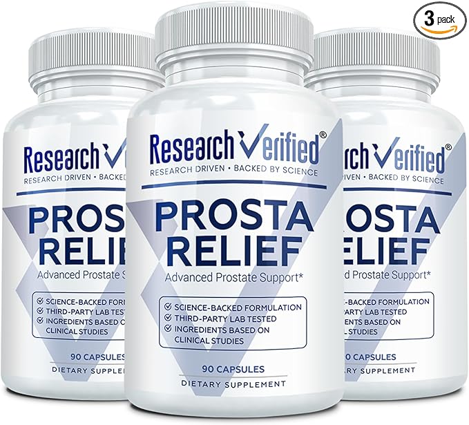Research Verified Prosta Relief - Saw Palmetto and Bioperine - Prostate Health; Bladder & Urinary Health, Drive and Performance; Pure Natural, 90 Capsules (Pack of 3)