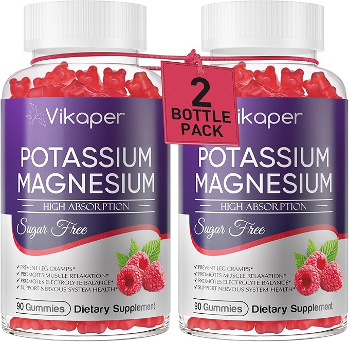 Potassium Magnesium Gummies 1200 mg for Adults Sugar-Free High Absorption Magnesium Glycinate Supplement,Supports Leg Cramps,Muscle,Heart Health,Non-GMO Magnesium Gummy Raspberry Flavor 180 Count
