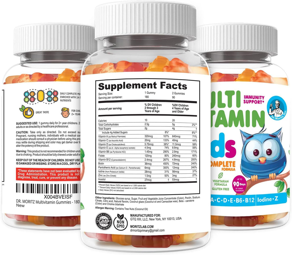 DR. MORITZ Kids Multivitamin Gummies - with Kids Vitamins A C D E B6 B12 Zinc & More- Complete Daily Support- Vegetarian & Non-GMO Multivitamins for Children (180 Count)