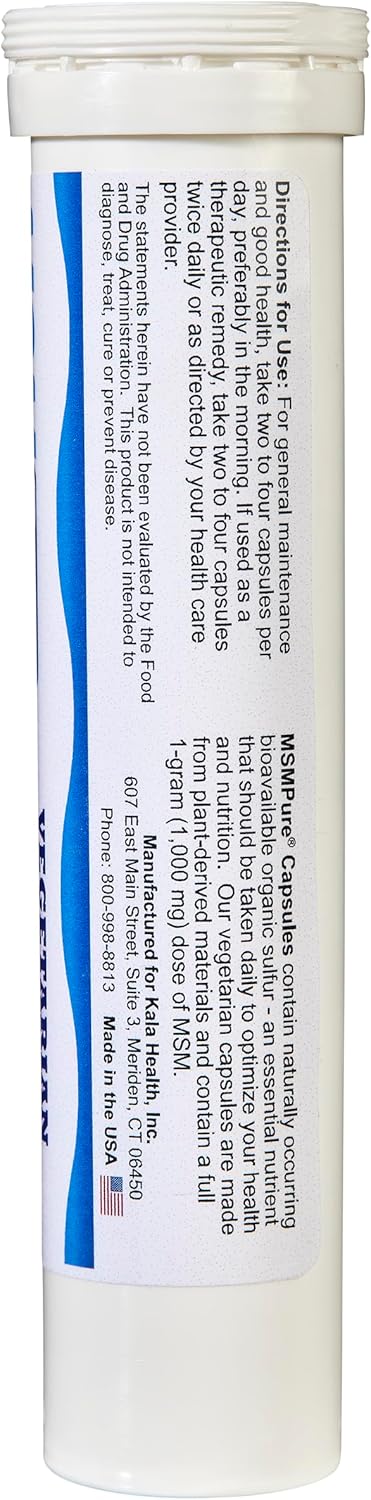 KALA HEALTH MSMPure MSM Vegetarian Capsules – 1,000 mg US-Made MSM per Capsule for Joint Health, Skin Appearance, Hair & Nail Support – 24 Count Travel Size, Organic Sulfur