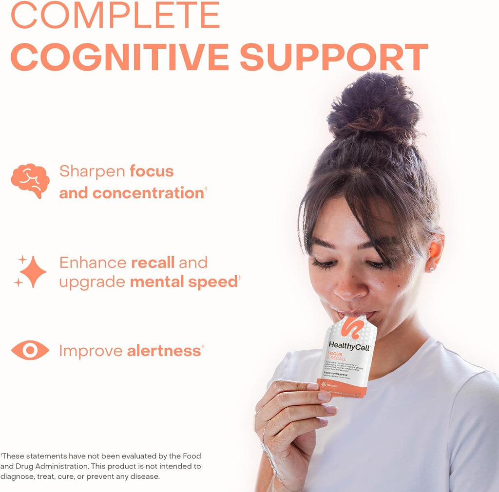 Healthycell Telomere Length Healthy Aging Supplement + Focus & Recall Brain Supplement for Memory & Focus Bundle