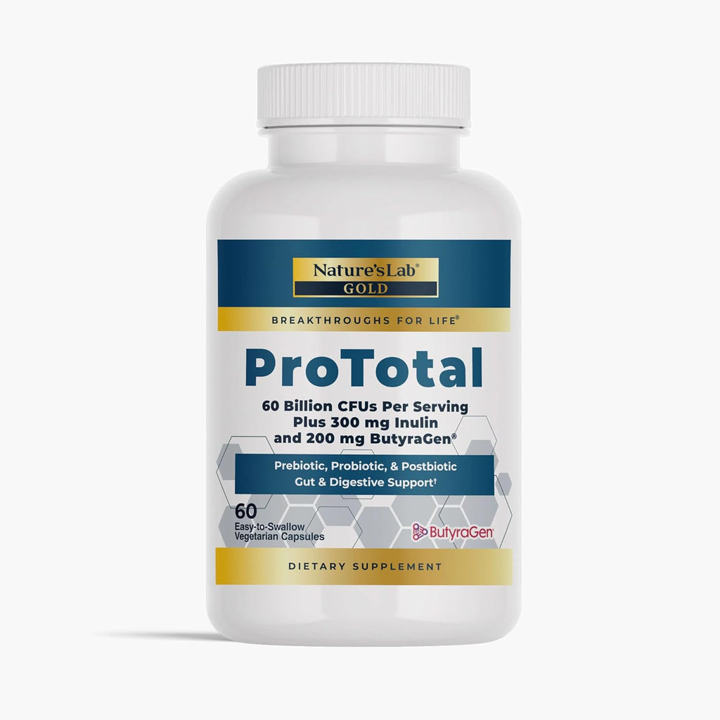 Nature's Lab Gold ProTotal - 60 Billion CFU Probiotic, Prebiotic, Postbiotic, Synbiotic - with Butyragen (Direct Butyrate Generator) 60 Ct